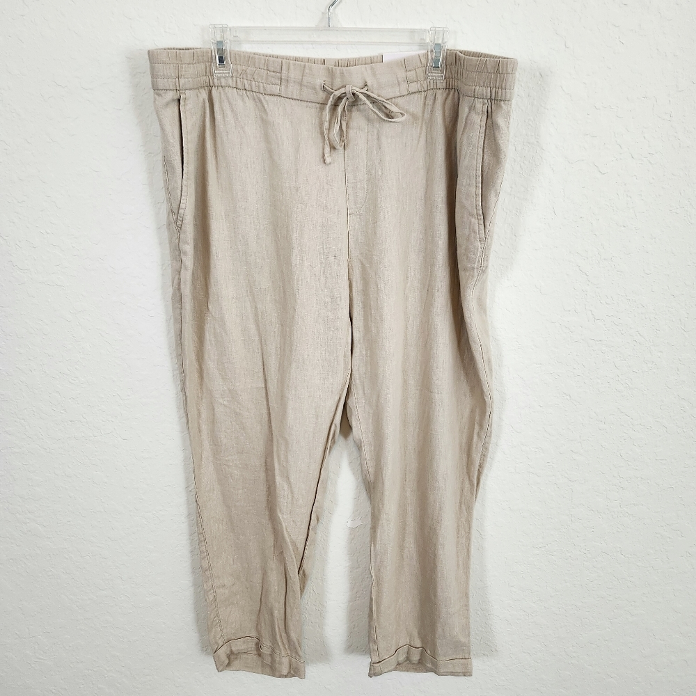 Old Navy | NWT Linen Blend Wide Leg Tie Waist Pants Tan XL - Picture 2 of 5